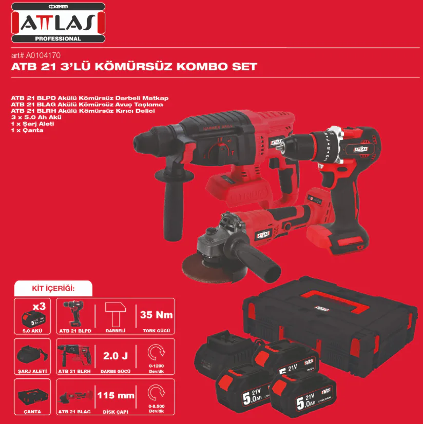 ATTLAS ATB 21 3 LÜ KÖMÜRSÜZ KOMBO SET