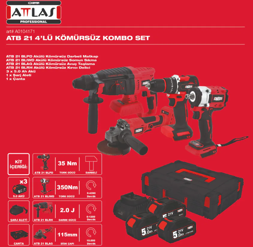 ATTLAS ATB 21 4LÜ KÖMÜRSÜZ KOMBO SET