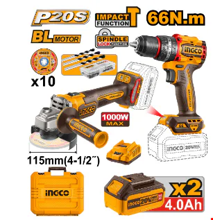 İngco CKLI20273E Kömürsüz Li-ion Akülü 2 Li Kombo 20v 2*4AH
